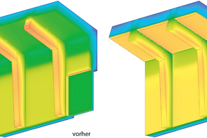  Die Grafiken zeigen, dass die Kaltluft an der Innenseite der Außenwand nach der Sanierung weniger absinkt und die Wand nicht mehr so kalt abstrahlt 