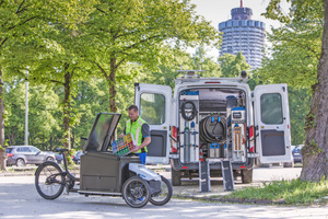  Professionelles Nutzfahrzeug: Das Elektro-Lastenfahrrad ?ProCargo CT1? von Sortimo transportiert bis zu 240 kg, verfügt über Ladungssicherung und verschiedene Aufbauvarianten 