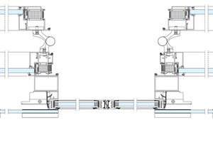  Tagesbetrieb mit 180 Grad geöffneten Flügeln (T30/T90 Aluminium-Rohrrahmenelemente) und Schiebetür (AD 100-X) im Automatik-Betrieb 