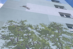  Seit März vergangenen Jahres schmückt das sanierte Hochhaus eine illusionistische Fassadenmalerei des Künstlers Ulrich Allgaier Fotos (3): Keim 