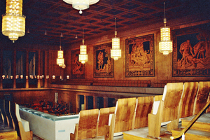  Blick in den Neuen Herkulessaal, Balkon im 2. Obergeschoss, der Münchner Residenz, 1953 ? 1958, erbaut nach Plänen von dem  Architekten Professor Rudolf Esterer 