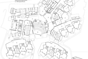  Grundriss Erdgeschoss, Maßstab 1:1000 Zeichnung: Pfeiffer . Ellermann . Preckel Architekten und Stadtplaner 1 Medienräume 2 Verwaltung / Lehrer 3 Halle 4 Unterricht 5 Sport 6 Musikschule 7 Hausmeisterwohnung 8 Offene Ganztagsschule 9 Aula 