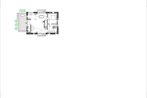  Grundriss Erdgeschoss, Maßstab 1:200 1 Eingang/Terrasse 2 Windfang 3 Kochen 4 Wohnen/Essen 5 WC 6 Schlafen 7 Bad 8 Galerie 9 Raum 