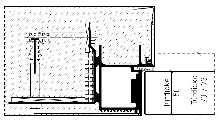 Detailschnitt ?Zeroline function? (Türdicke 70 / 73 mm) und ?Zeroline living? (Türdicke 50 mm)