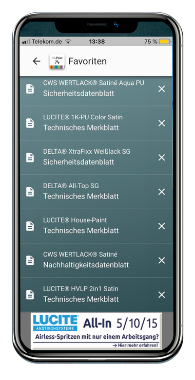 Die Branchen-App ?berzeugt durch eine einfache und selbst erkl?rende Benutzerstruktur. Hier die praktische Favoriten-Funktion