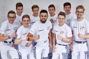  Das Nationalteam der Stuckateure, hinten von links:&nbsp; Timo Söntgerath, Ralph Lanz, Timo Cleve, Alexander Bürsgens, vorne von links: Dominik Schmid, Julian Pinkau, Melih Simsek, Tobias Schmider und Niklas Kuhnert 