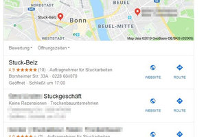  Google My Business: so sieht das Ergebnis aus, wenn man nach den Begriffen Stuckateur und Bonn sucht 