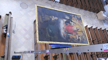 Um Sch?den an den Kunstwerken zu verhindern, wurden die Gegenst?nde mit dem „AkkuLeiterLIFT“ auf die Empore der Basilika bef?rdert und dort zwischengelagert