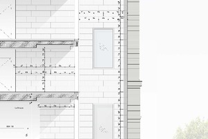  Fassadenschnitt und Fassadenansicht, Maßstab 1:75 Zeichnung: sop architekten 