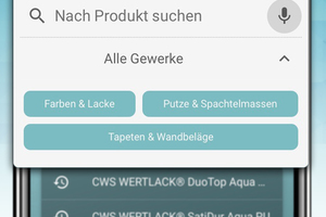  Neu bei WikiPaint 3.0 ist die Produktsuche über die Gewerke „Farben & Lacke“, „Putze & Spachtelmassen“ sowie „Tapeten & Wandbeläge“ 