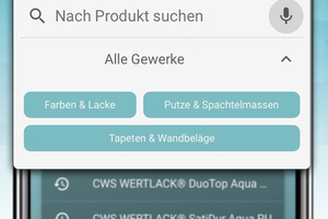  Neu bei WikiPaint 3.0 ist die Produktsuche über die Gewerke „Farben & Lacke“, „Putze & Spachtelmassen“ sowie „Tapeten & Wandbeläge“ 