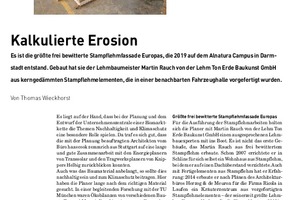  Screenshot des Beitrages über die bewitterte Stampflehmfassade von Alnatura in Darmstadt in der Ausgabe Januar/Februar 2021 der bauhandwerk 