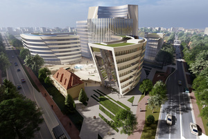  Der neue Büropark ist Bestandteil des Filmparks in Babelsberg. Star-Architekt Daniel Libeskind hat den Entwurf jetzt vorgestellt. Derzeit liegt der Bauplatz für den Media City-Komplex brach und ist unbebaut. 