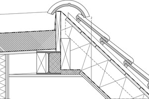  Giebeldetail, Maßstab 1:15 1 Flachdachaufbau: Bauwerksabdichtung / EPDM-Dachfolie 140 mm PUR Gefälle-Dämmplatten Dampfbremse 18 mm Multiplexplatten, gelackt Holzbalken 63 x 150 mm, Achsabstand 400 mm 12,5 mm Gipskarton-Bauplatte GKB 2 Aufbau geneigtes Dac 