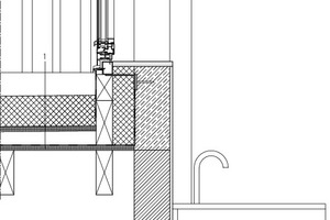  Fensterdetail, Maßstab 1:15 1 Deckenaufbau Wohnraum Bauwerksabdichtung / EPDM-Dachfolie 120 mm PUR Gefälle-Dämmplatten Dampfbremse 18 mm Multiplexplatten, gebeizt Holzbalken 63 x 175 mm, Achsabstand 388 mm 