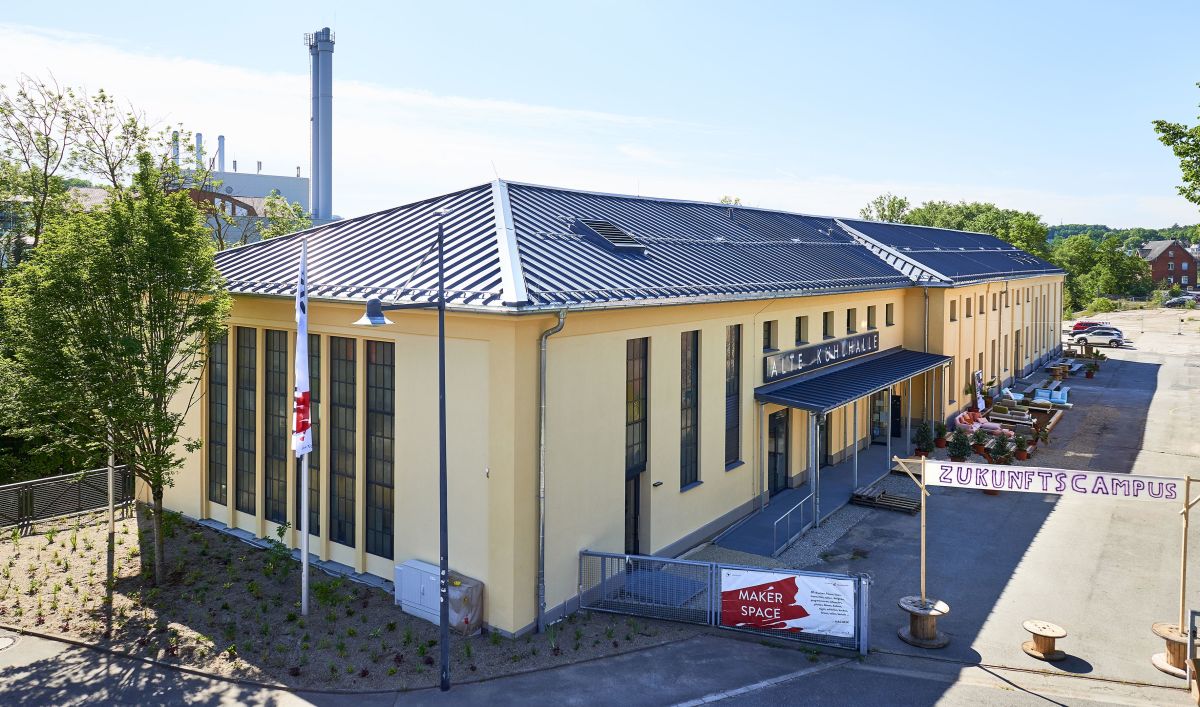 Der neue Zukunftscampus der Hochschule Coburg beginnt zukünftig ab der umgenutzten und sanierten „Kühlhalle“ (Ansicht Nord-West)