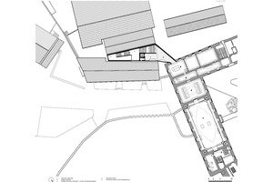  Grundriss 2. Obergeschoss, Maßstab 1:500 1 Treppenhaus 2 Brücke 3 Ausstellungsraum (Dauerausstellung) 