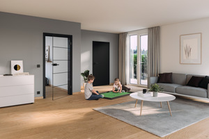  Zimmertüren aus Holz und Glas sind ebenfalls Teil der Hörmann „Europa Promotion“ und unterstreichen gerade in Schwarz eine moderne Inneneinrichtung.  