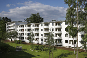  Saniertes Mehrfamilienhaus in München, Bayern
&nbsp;
Die denkmalgeschützte, in den 50er Jahren von Siemens erbaute Werkswohnungssiedlung wurde im Einklang mit den gestalterischen Belangen des Denkmalschutzes saniert und auf den neuesten Stand der Technik gebracht. So konnte das originale Erscheinungsbild aus den 50er Jahren wieder hergestellt und der „Effizienzhaus“-Standard 85 erreicht werden 