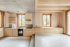  Die Holzdecke rechts trennt Ober- und Untergeschoss der eigenen Wohnung, die Betondecke links von der Nachbarwohnung 