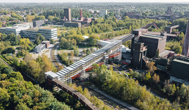 Die 120 m lange und 30 m hohe Bandbr?cke zur Mischanlage der Kokerei ist der nord?stliche Bestandteil des UNESCO-Welterbes Zeche Zollverein in Essen