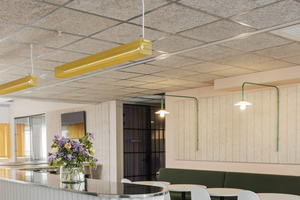  Die Holzwolle-Akustikdecke „Ecophon Saga“ hat die&nbsp;Absorptionsklasse A  