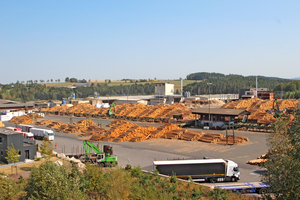  Blick über das  Gelände des Sägewerks der Ziegler Group in Plößberg. Hier werden Fichten- und Kiefernstämme zu Dachlatten, Balken, Stützen, Spanplatten, Holzpellets, Hackschnitzel und Rindenmulch verarbeitet                