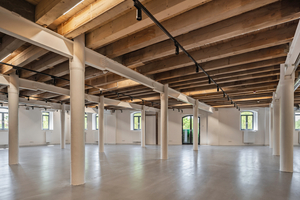  Sowohl Stahlstützen als auch Holzdecken der alten Struktur konnten erhalten werden und mit ihnen der industrielle Charakter 