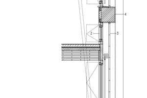  Fassadenschnitt, Maßstab 1:50  1 Dachaufbau 140 mm Ortbetondecke Bestand als verlorene Schalung 120 mm Ortbetondecke neu mit Bestandsdecke vernagelt Voranstrich, Dampfsperre verschweißt 80 mm Dämmplatte PIR-FA verklebt Dichtungsbahn, zweilagig: untere Lag 