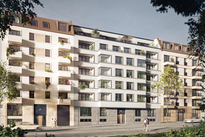  Städtebaulich wird das neue Quartier durch eine kleinteilige straßenbegleitende Bebauung in die vorhandene urbane Struktur eingebunden. Versetzte Traufen betonen den Maßstab des klassischen Berliner Wohnhauses und sorgen für ein belebtes Straßenbild. 
