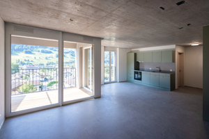  Wohnraum und Küche sind in den Loftwohnungen im achten Obergeschoss des Turms nach Süden oder Westen ausgerichtet 