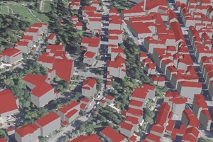  3D-Gebäudemodelle LoD2 eingebettet in Geländemodell und Orthophotos 