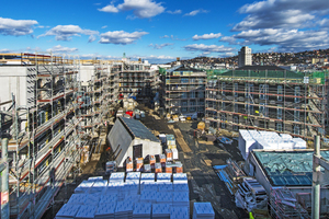  Die vorgehängte hinterlüftete Fassade erlaubt beim Bau der Büros und Wohnungen auf dem Einkaufszentrum „Gerber“ in Stuttgart die Wahl unterschiedlicher Fassadenbekleidungen Foto: Knauf Aquapanel / Ekkehard Reinsch 