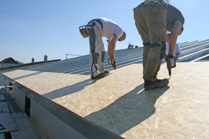  Montage der Dachscheibe aus OSB-Platten auf den Stahlleichtbau-Sparren 