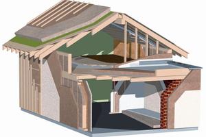  Schematische Zeichnung eines Hauses mit Holzfaserdämmung 