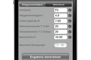  Anwendungsbeispiel: Mit einer speziellen Handwerker-App lassen sich Betoniergeschwindigkeit und Betonierdruck kalkulieren und ein druckfähiges Angebot im Pdf-Format erstellenFoto: Smart Mobile Factory 