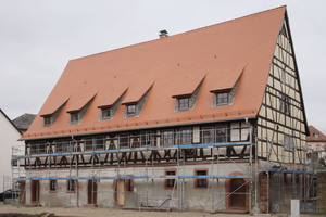  „Haus Belz“: Der restaurierte Giebel wurden einen Winter lang bewittert, um die Eignung der Verfahren zu testen 