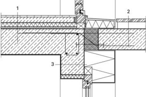  1	Fußboden-/Deckenaufbau	15 mm Eichenparkett	50 mm Estrich mit Trennlage	30 mm Trittschalldämmung	20 mm Installationsebene	220 mm Stahlbeton 
	Gipsspachtel2	Balkonanschluss mit Isokorb3	Aufbau Außenwand/Fassade	200 mm Stahlbeton	260 mm WDVS mit 
	Neopor WLG 032 