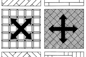  Die unterschiedlichen Parkett- und Dielenverbände müssen beim Vorschliff in unterschiedlichen Richtungen geebnet werden (oben); für eine gute Optik durch den Feinschliff sind ebenfalls entsprechende Schleifrichtun­gen einzuhalten (unten) 