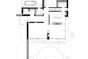  Grundriss Erdgeschoss, Maßstab 1:200 1 Eingang 2 Wohnen 3 Essen 4 Kochen 5 Garberobe 6 WC 7 Hauswirtschaftsraum 8 Gästezimmer 9 Gästebad 10 Terrasse 