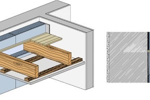  Die ThermoPlatte, die zusätzlich in die Gefache zwischen die Holzbalken verlegt wird, sorgt für einen maximalen Schutz der gesam-ten Deckenkonstruktion 