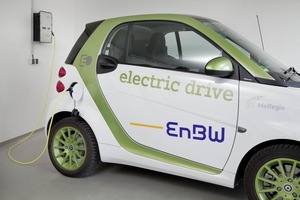  Die Überschüssige Energie der Photovoltaikanlage auf dem Dach wird in ein Elektroauto eingespeist 